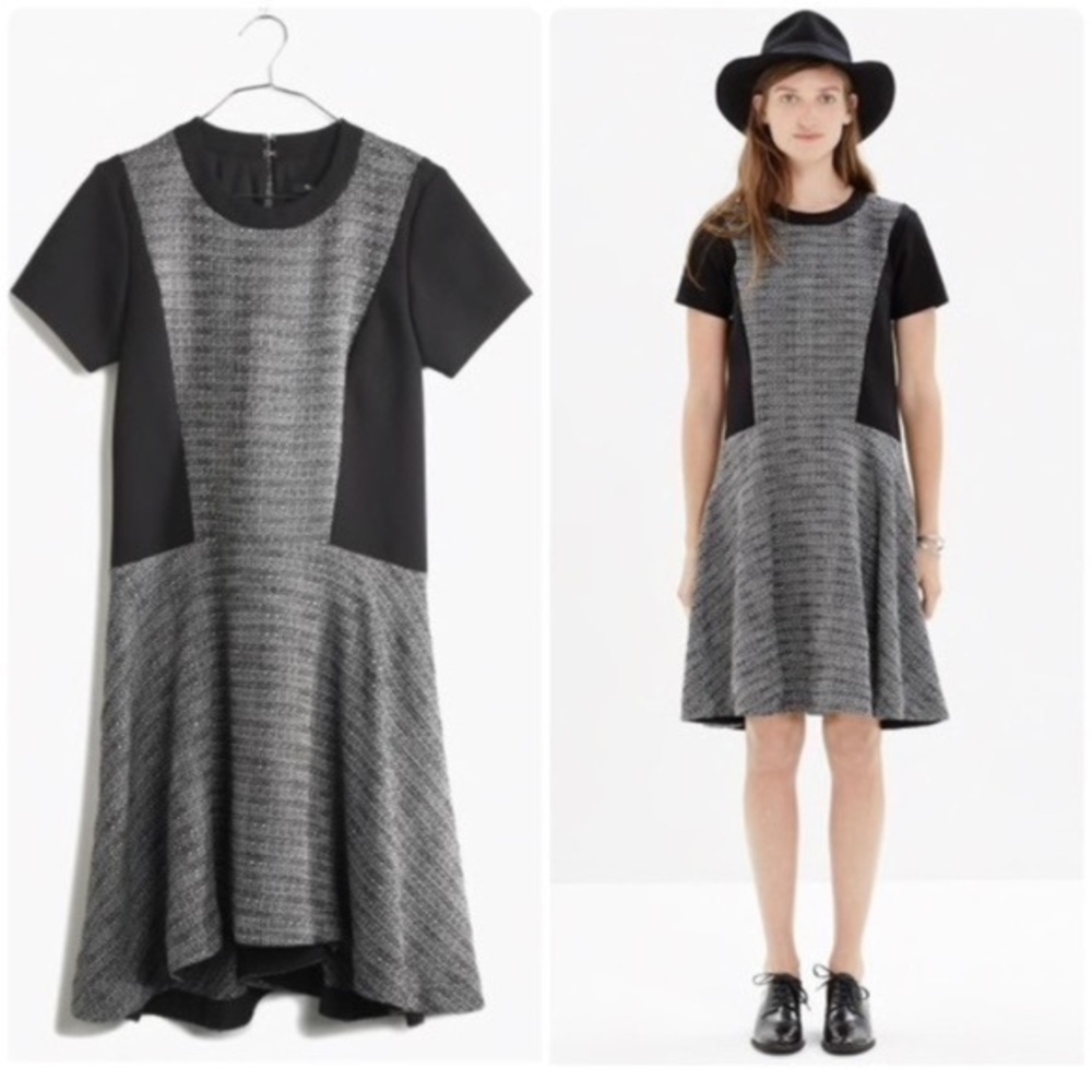 NWT Madewell Gray & Black Tweed “Tribune” Mini Dress Size 12 Hipster